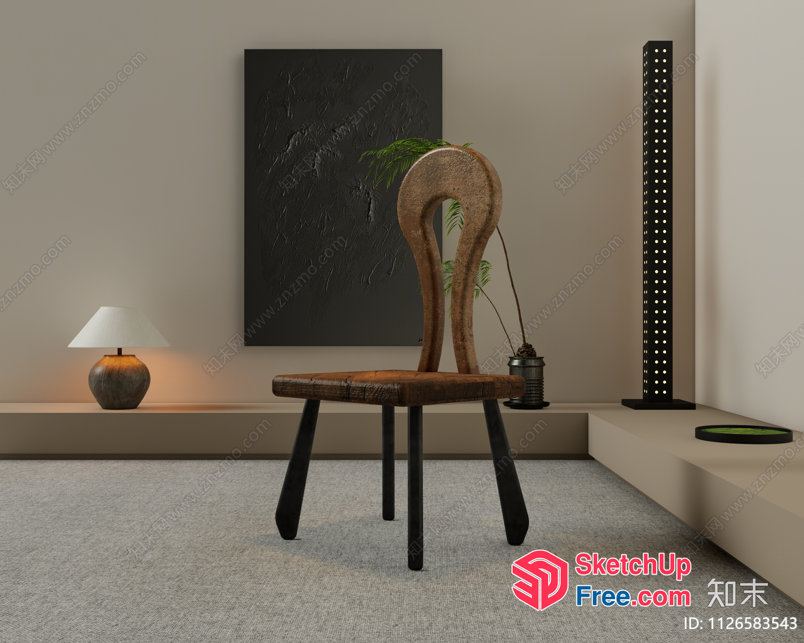 Elegant Minimalist Japanese-Style Living Room With Modern Furniture 3D SketchUp File