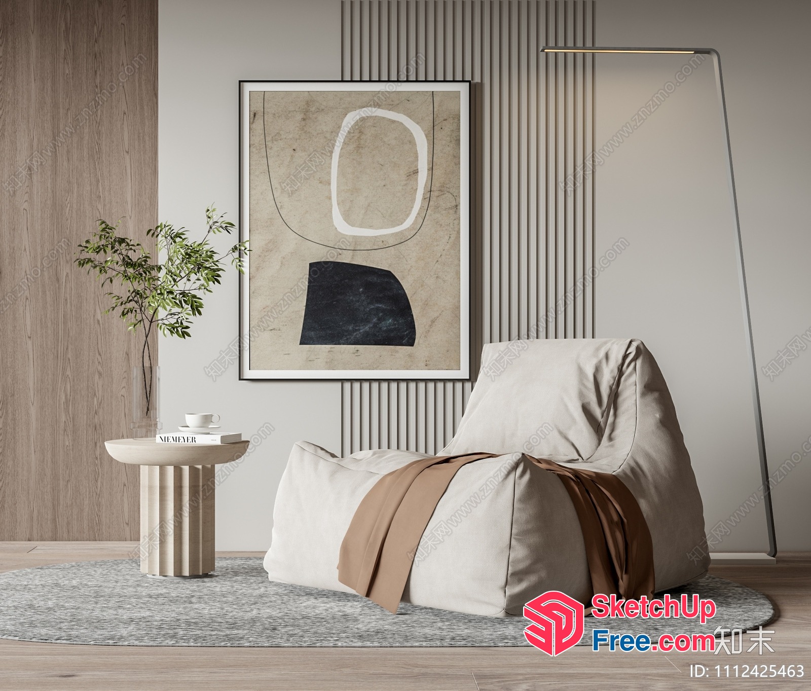 Minimalist Scandinavian Interior With Pillar And Stool 3D SketchUp File