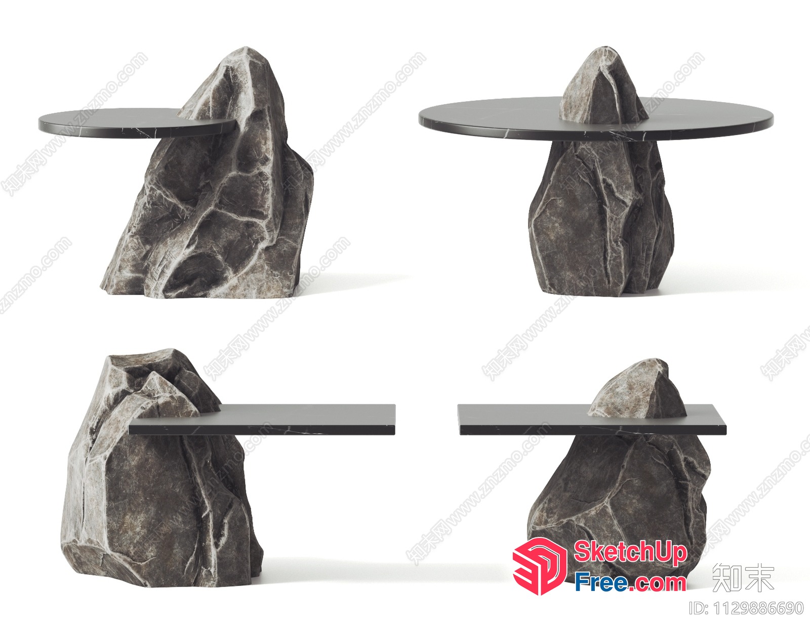 Unique Rock-Shaped Coffee Table And Side Table Set 3D SketchUp File
