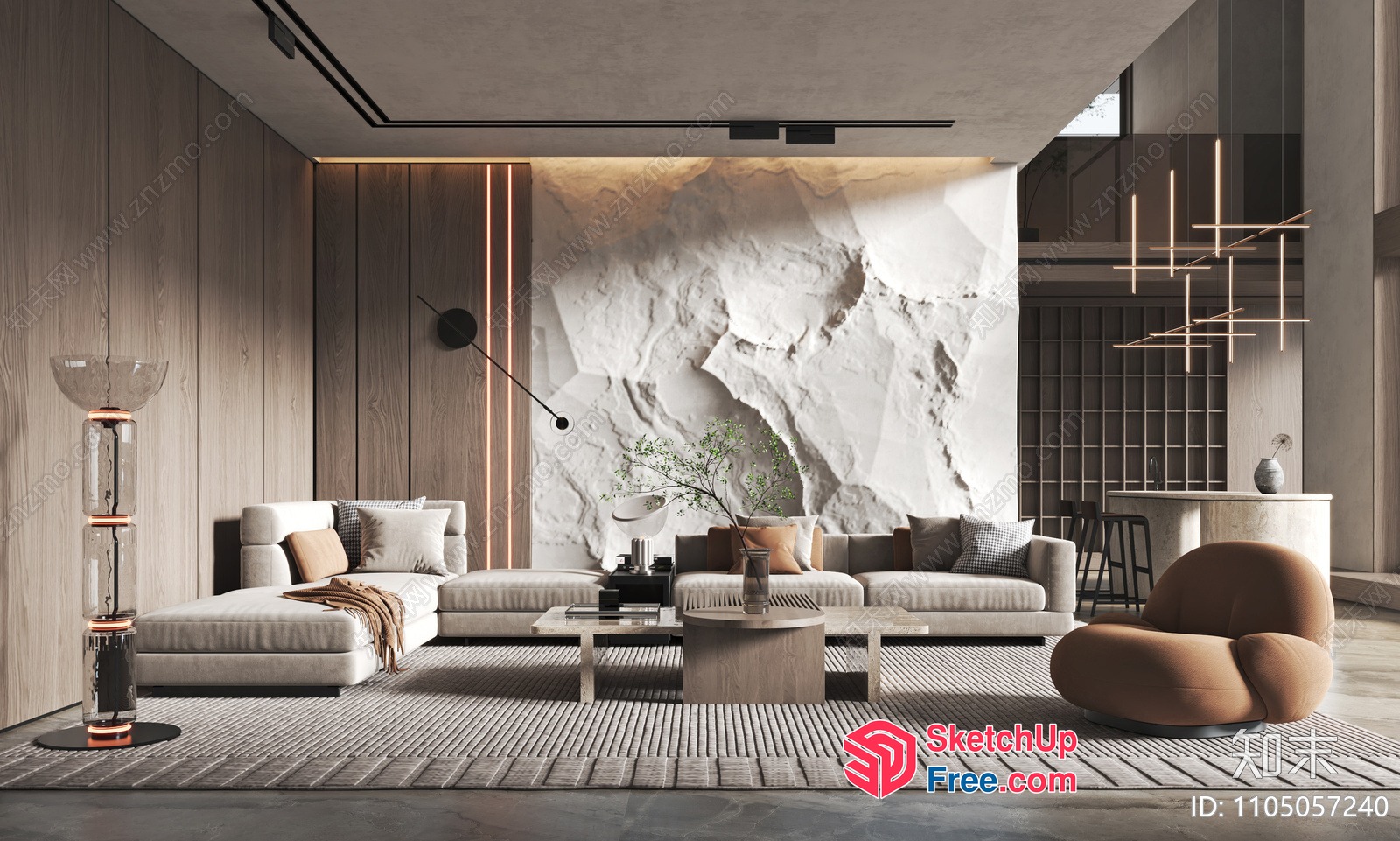 Modern Minimalist Japanese Style Living Room Interior 3D SketchUp File