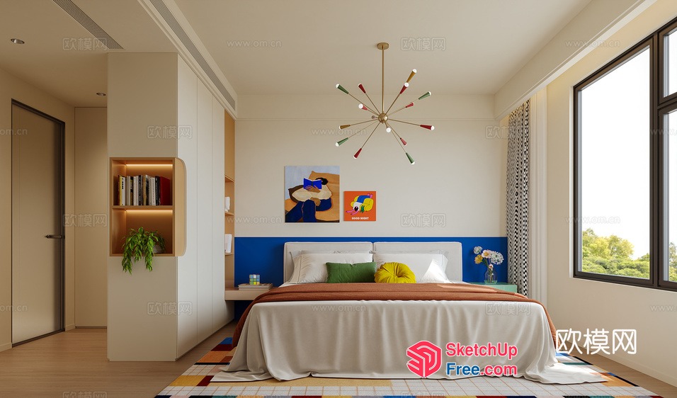 Modern Minimalist Bedroom With Vibrant Accents 3D SketchUp File