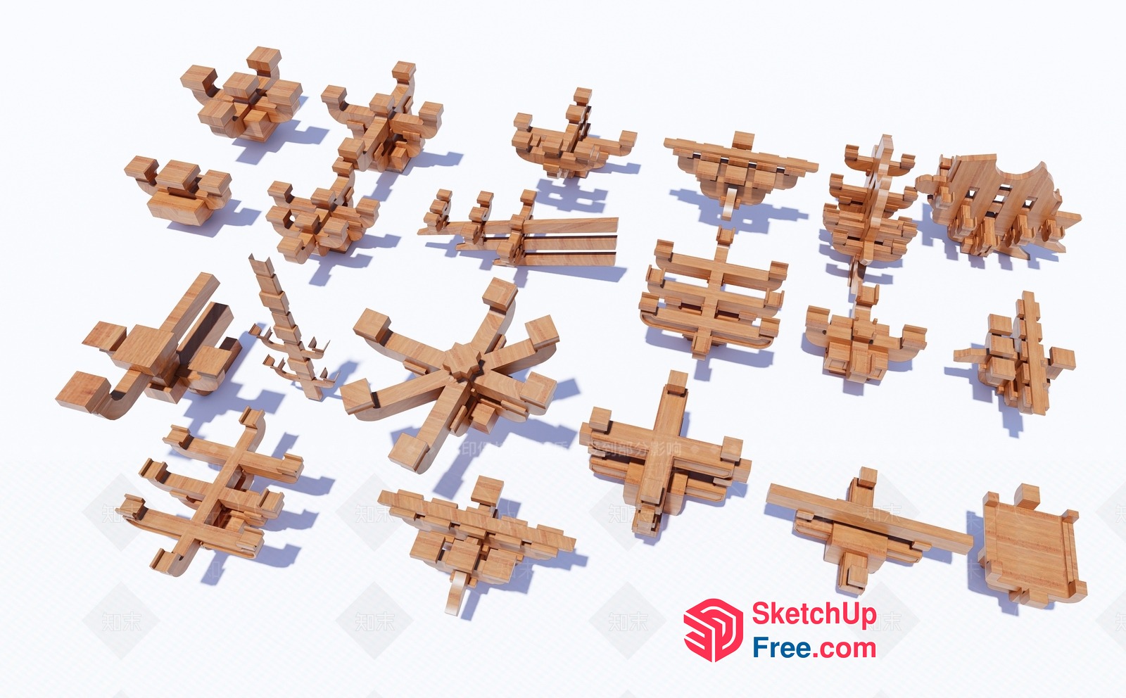 Wooden Puzzle Pieces 3D SketchUp File