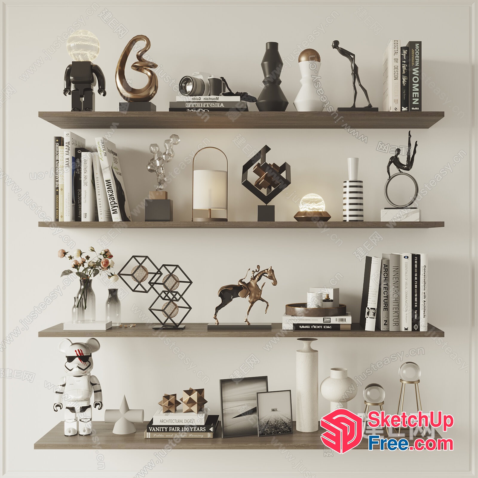 Modern Decorative Shelf With Various Objects 3D SketchUp File