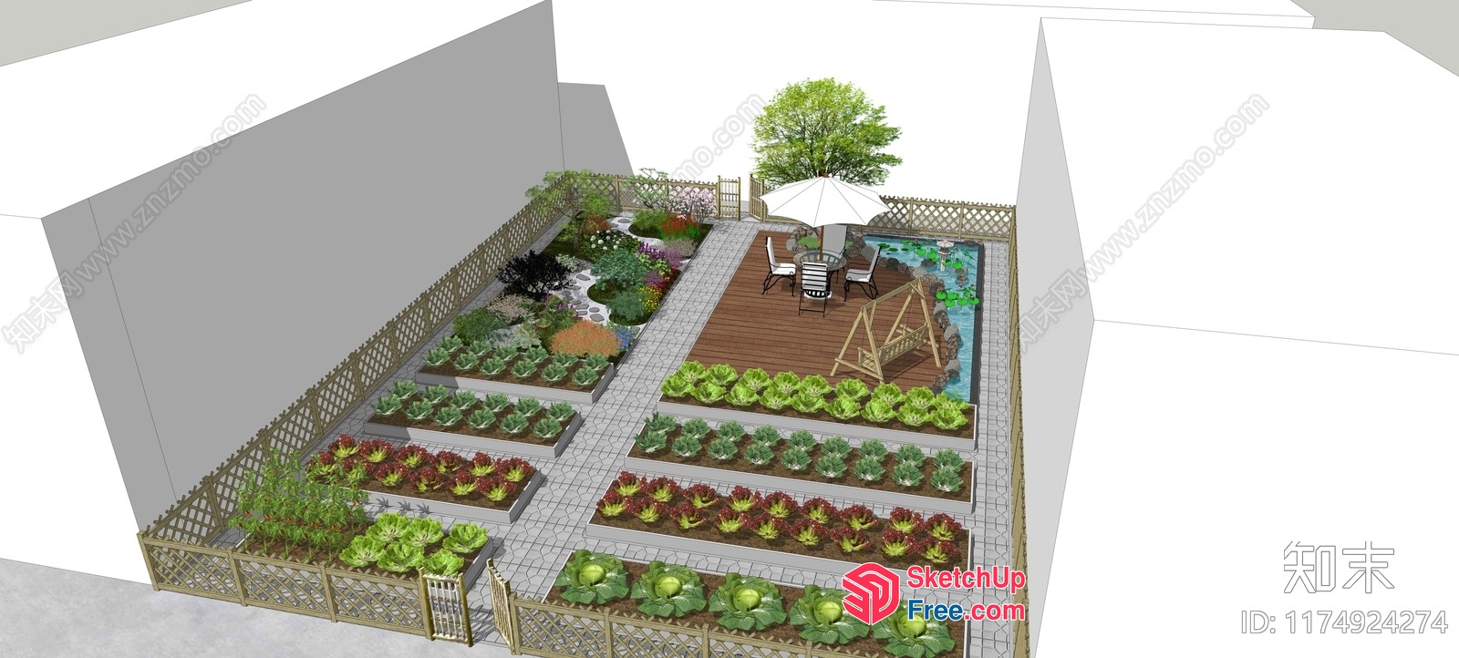 3D Rendering Of A Serene And Well-Organized Vegetable Garden 3D SketchUp File