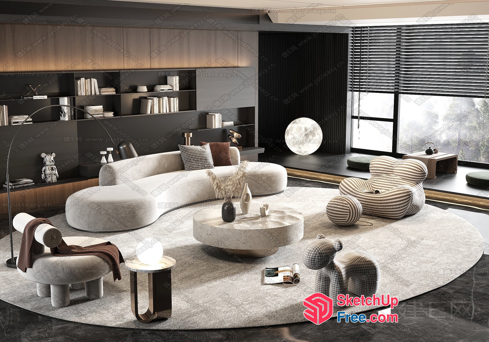 Modern Minimalist Living Room Furniture With Animal Shaped Chairs 3D SketchUp File