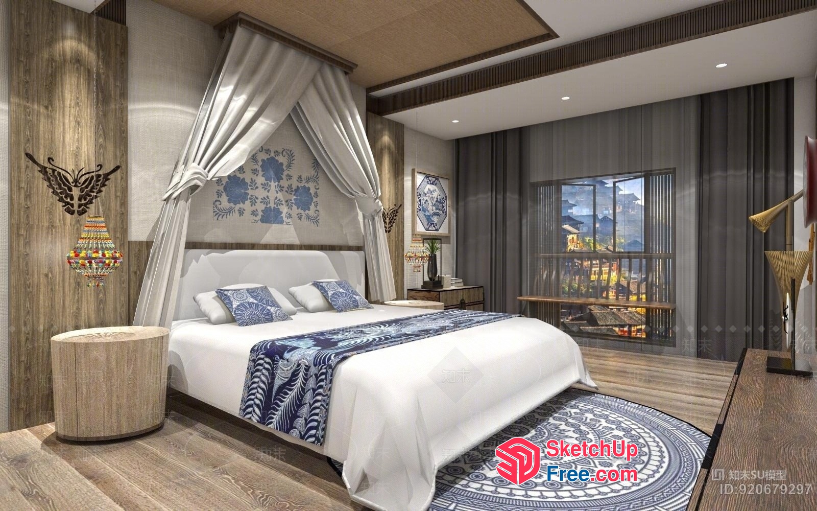 Elegant And Cozy Bedroom With Asian-Inspired Decor 3D SketchUp File