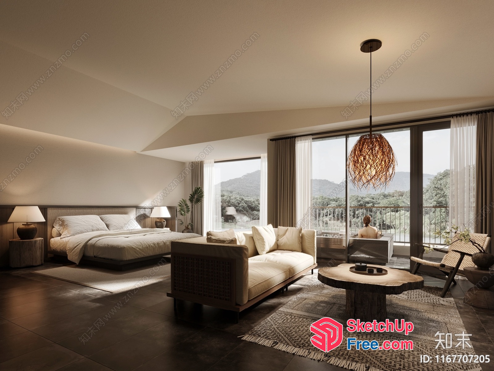 Cozy Modern Bedroom With Balcony And Natural Light 3D SketchUp File