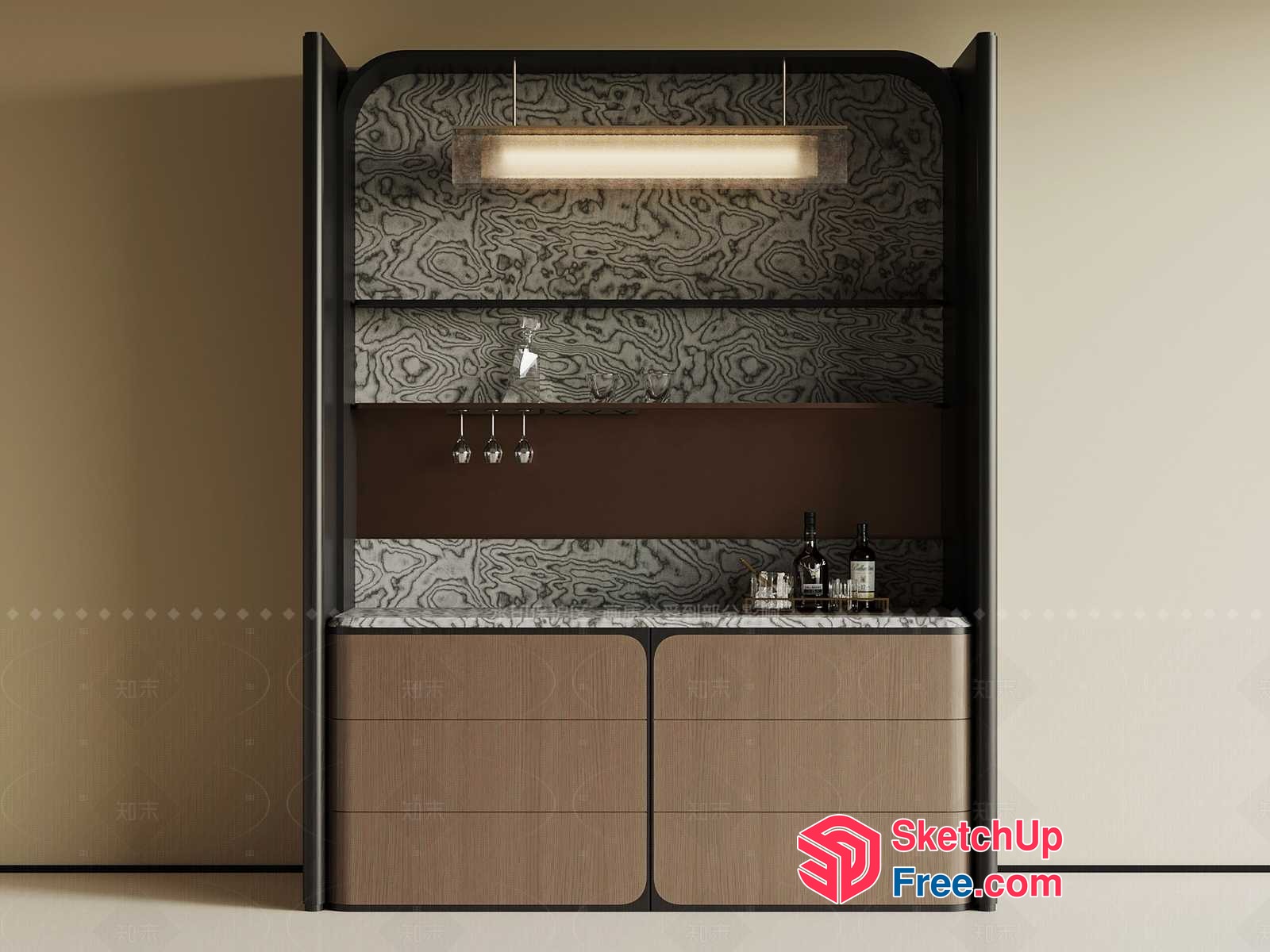 Modern Bar With Marble And Wood Accents 3D SketchUp File