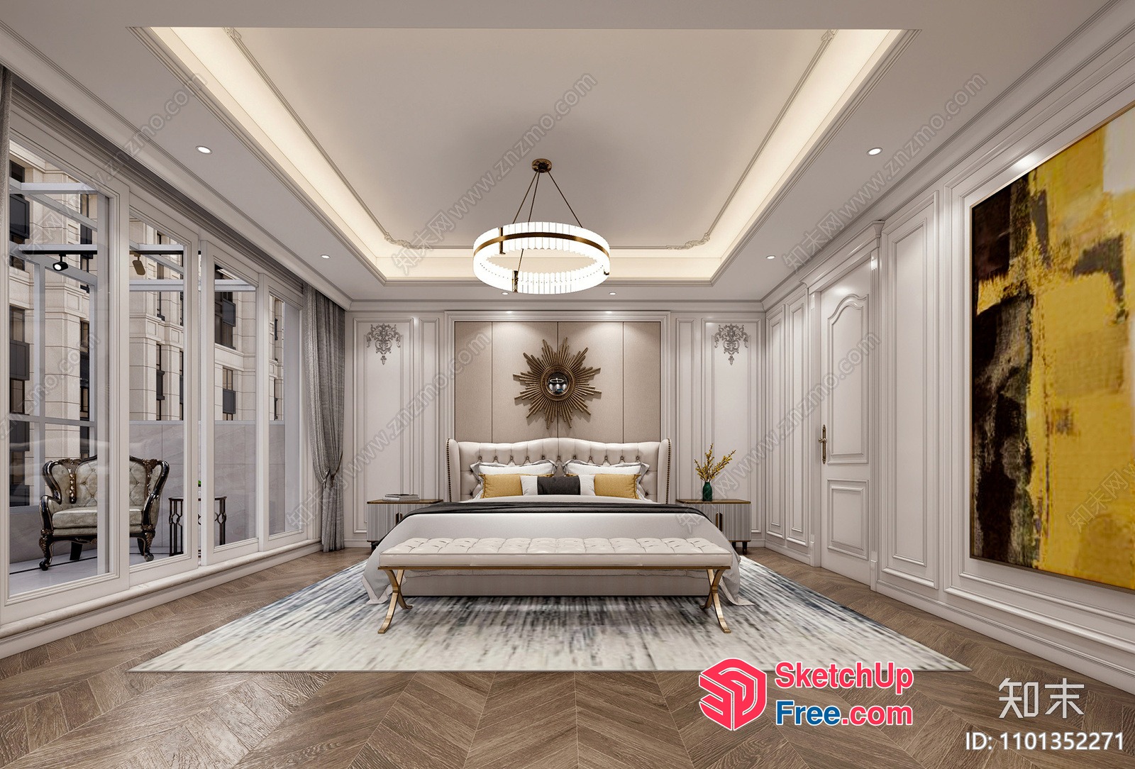 Elegant And Sophisticated European Style Bedroom Interior 3D SketchUp File