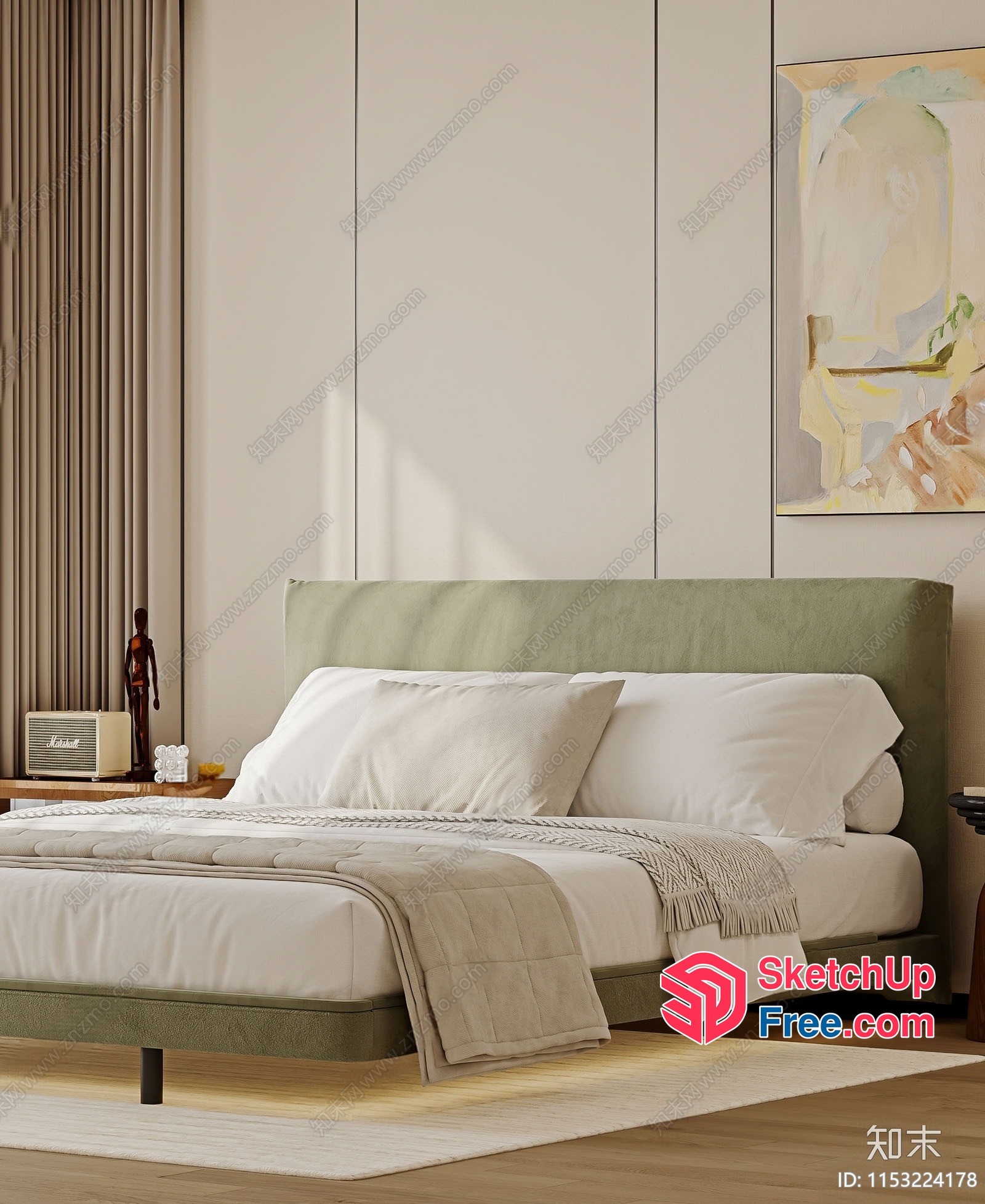 Elegant Modern Bedroom With Neutral Color Scheme And Minimalist Decor 3D SketchUp File