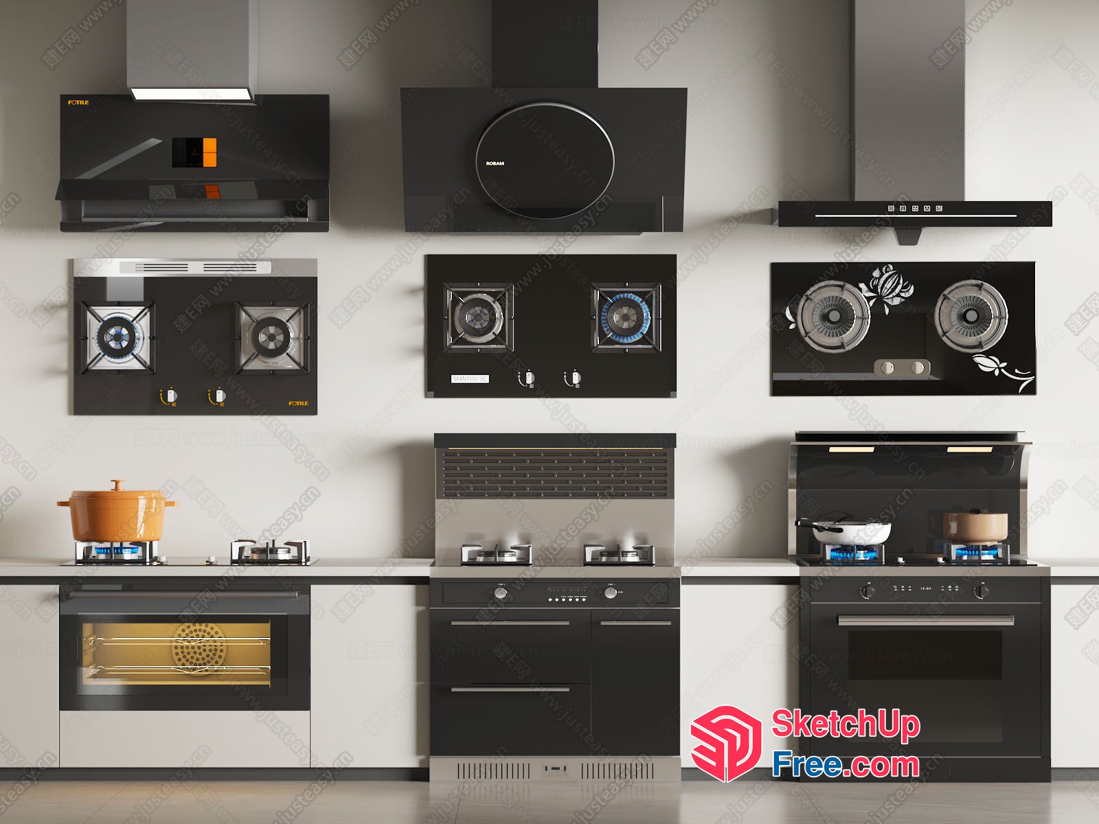 Modern Black And White Kitchen Appliances 3D SketchUp File