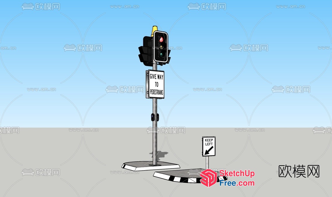 Traffic Light With Pedestrian Crossing Sign 3D SketchUp File