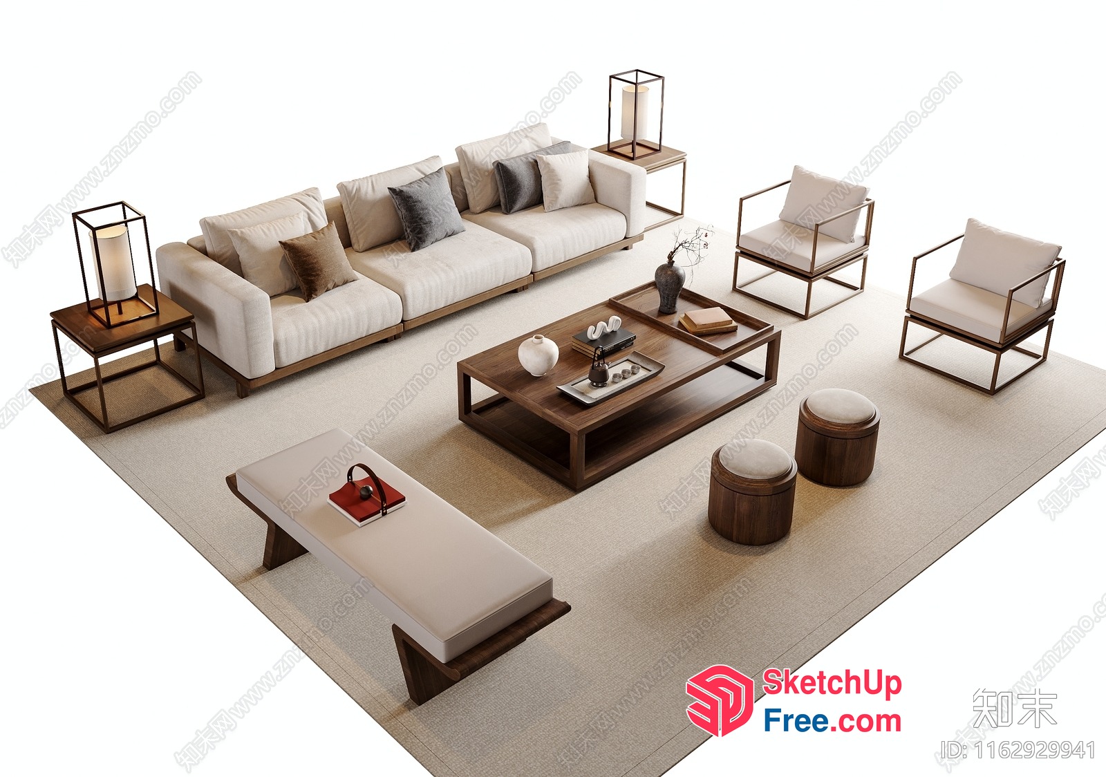 Modern Living Room With Creamy Style Sofa And Minimalist Decor 3D SketchUp File