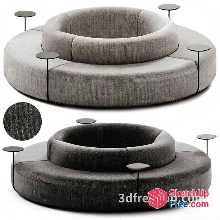 Modern Grey Circular Sofa With Tables 3D SketchUp File
