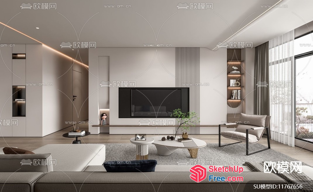 Modern Minimalist Living Room With Neutral Color Palette 3D SketchUp File
