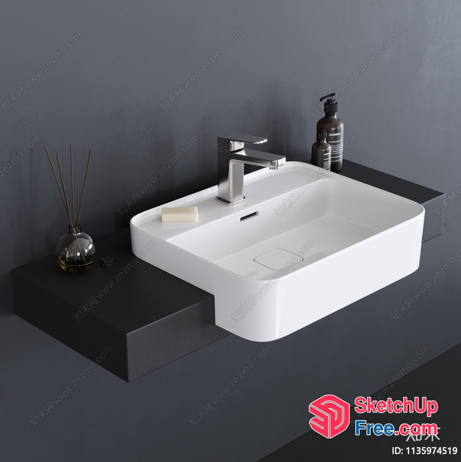 Modern Bathroom Sink With Elegant Faucet And Soap 3D SketchUp File