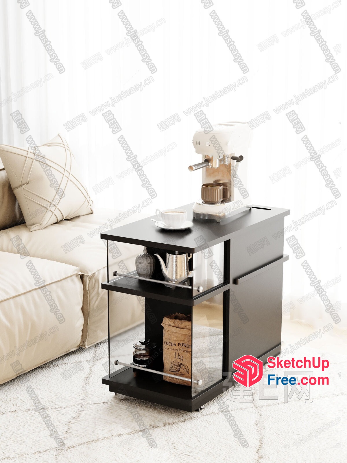 Coffee Corner With Modern Glass And Black Table 3D SketchUp File