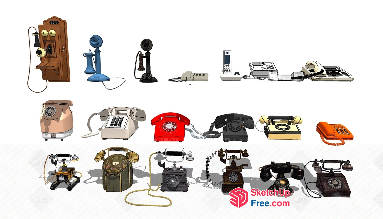 Vintage And Modern Telephones Collection 3D SketchUp File