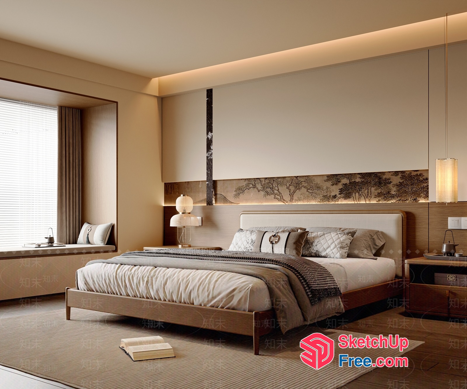 Modern Japanese-Inspired Bedroom Interior 3D SketchUp File