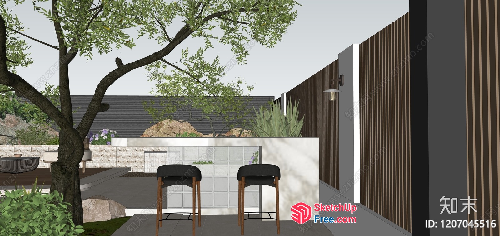 Modern Minimalist Japanese-Style Outdoor Patio Scene 3D SketchUp File