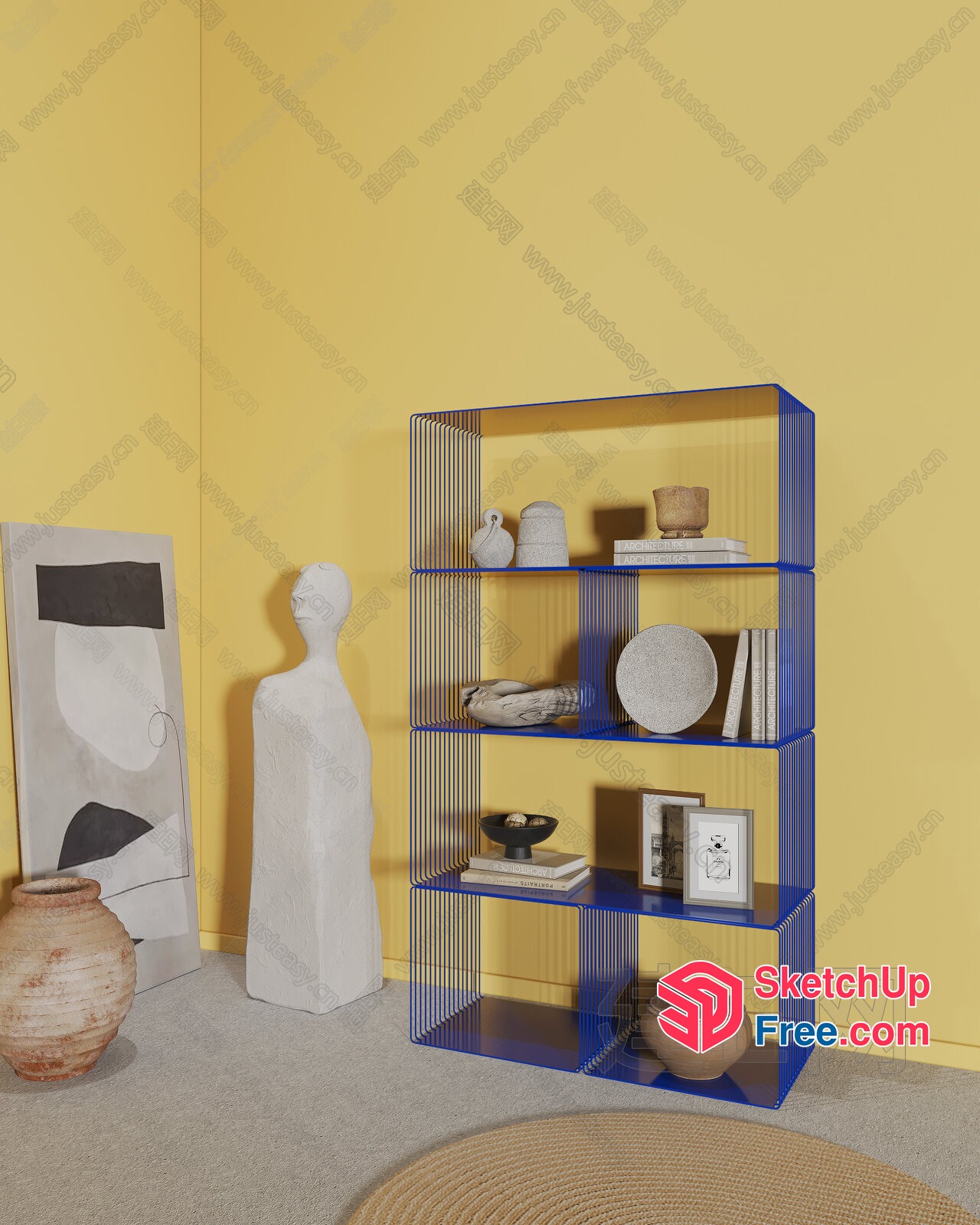 Modern Minimalist Shelving Unit With Decorative Accents 3D SketchUp File