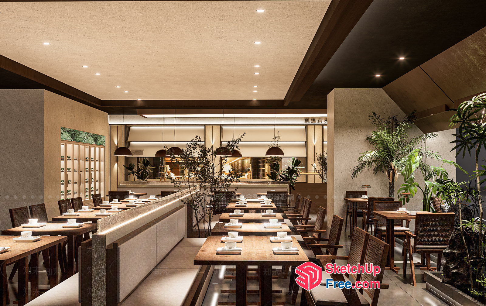 Luxurious Asian-Inspired Restaurant Interior 3D SketchUp File