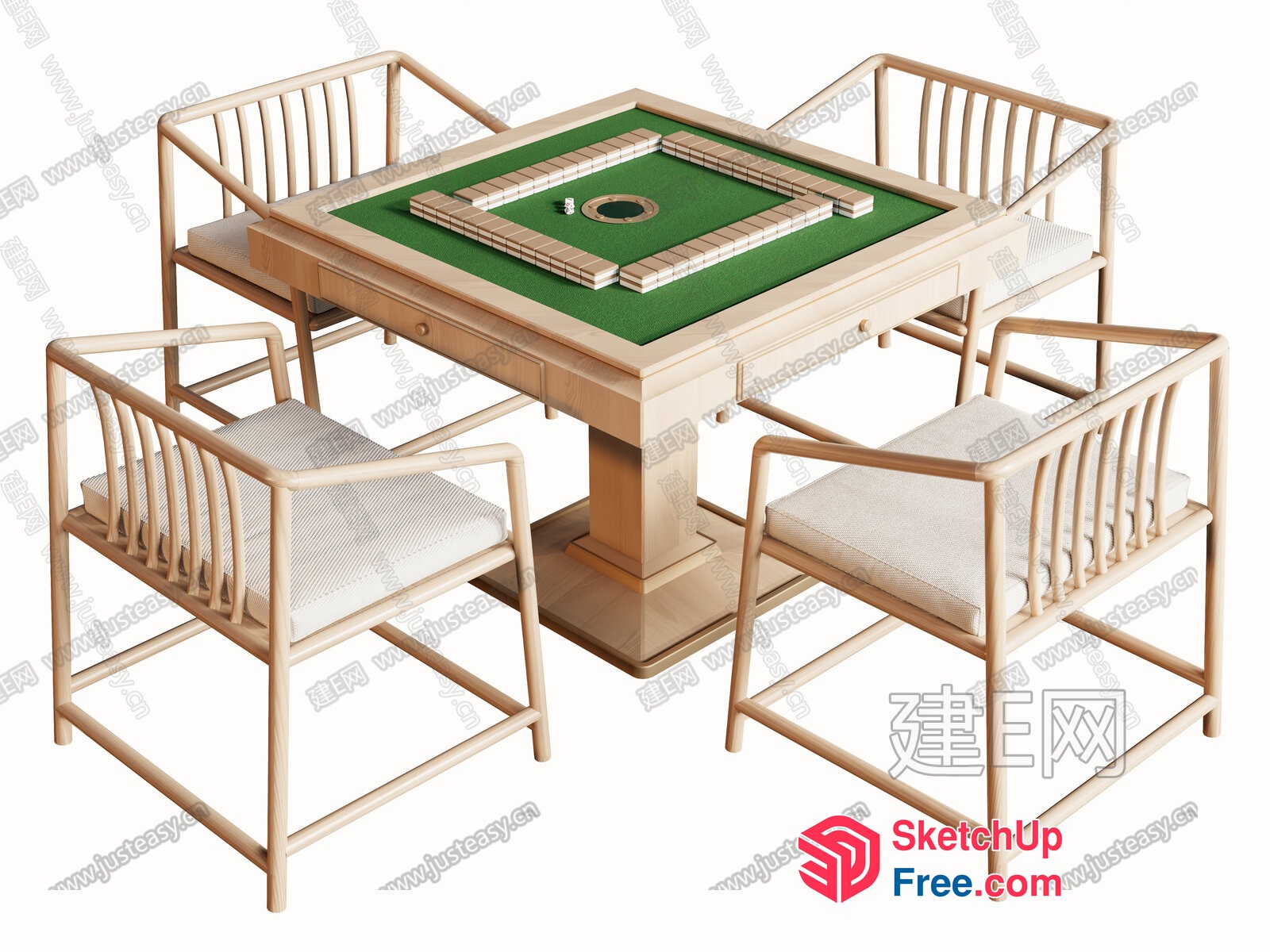 Elegant Mahjong Table With Chairs 3D SketchUp File