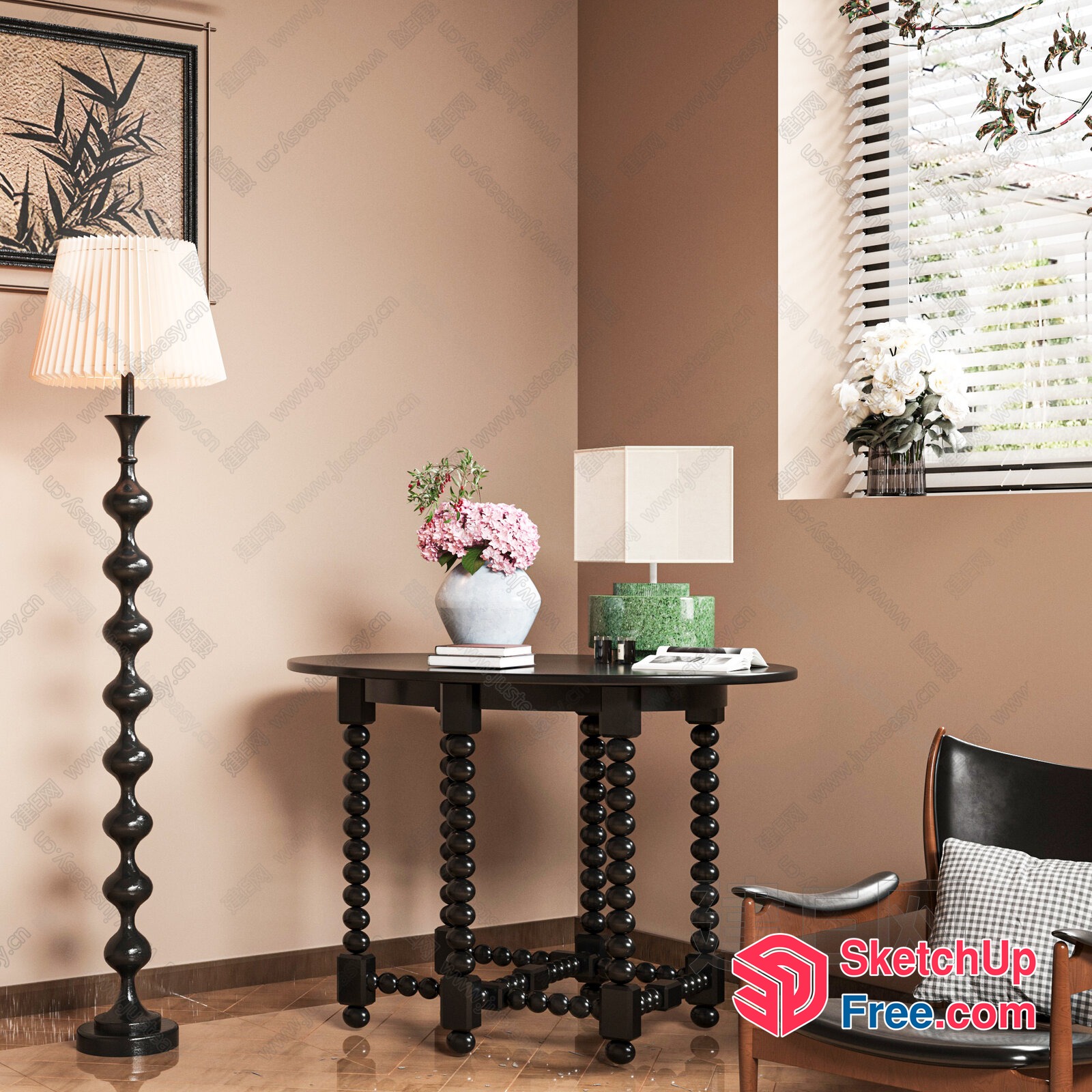 Elegant Corner Room With Vintage Style Furniture 3D SketchUp File