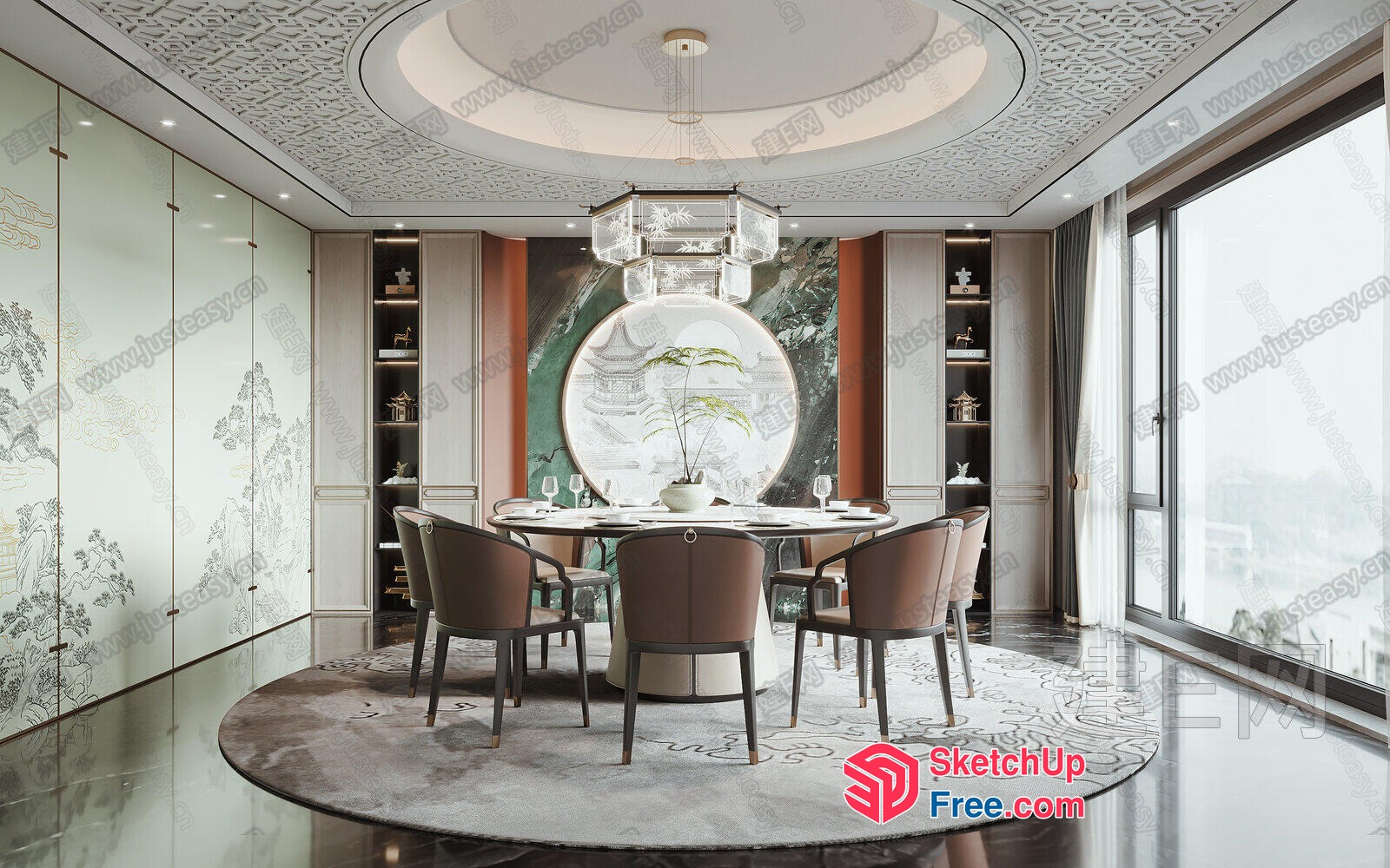 Elegant Dining Room With A Stunning Chandelier 3D SketchUp File