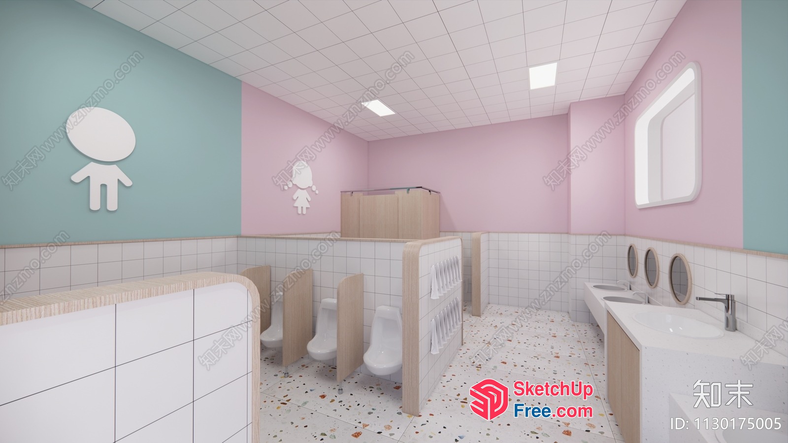 Colorful Pastel Bathroom With Unique Urinals 3D SketchUp File