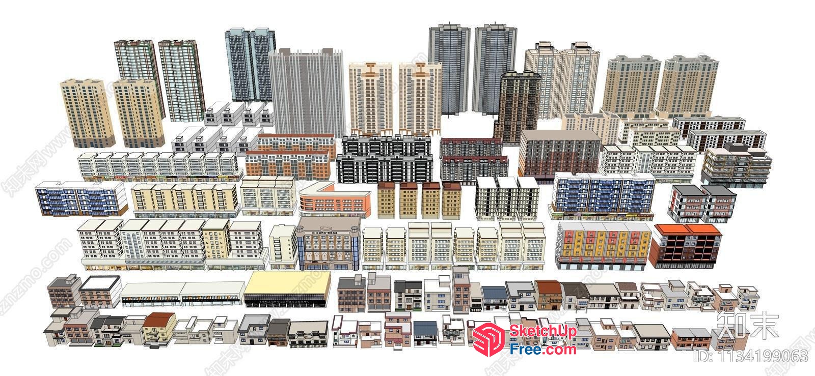 Aerial View Of A Diverse Cityscape With Various Buildings 3D SketchUp File