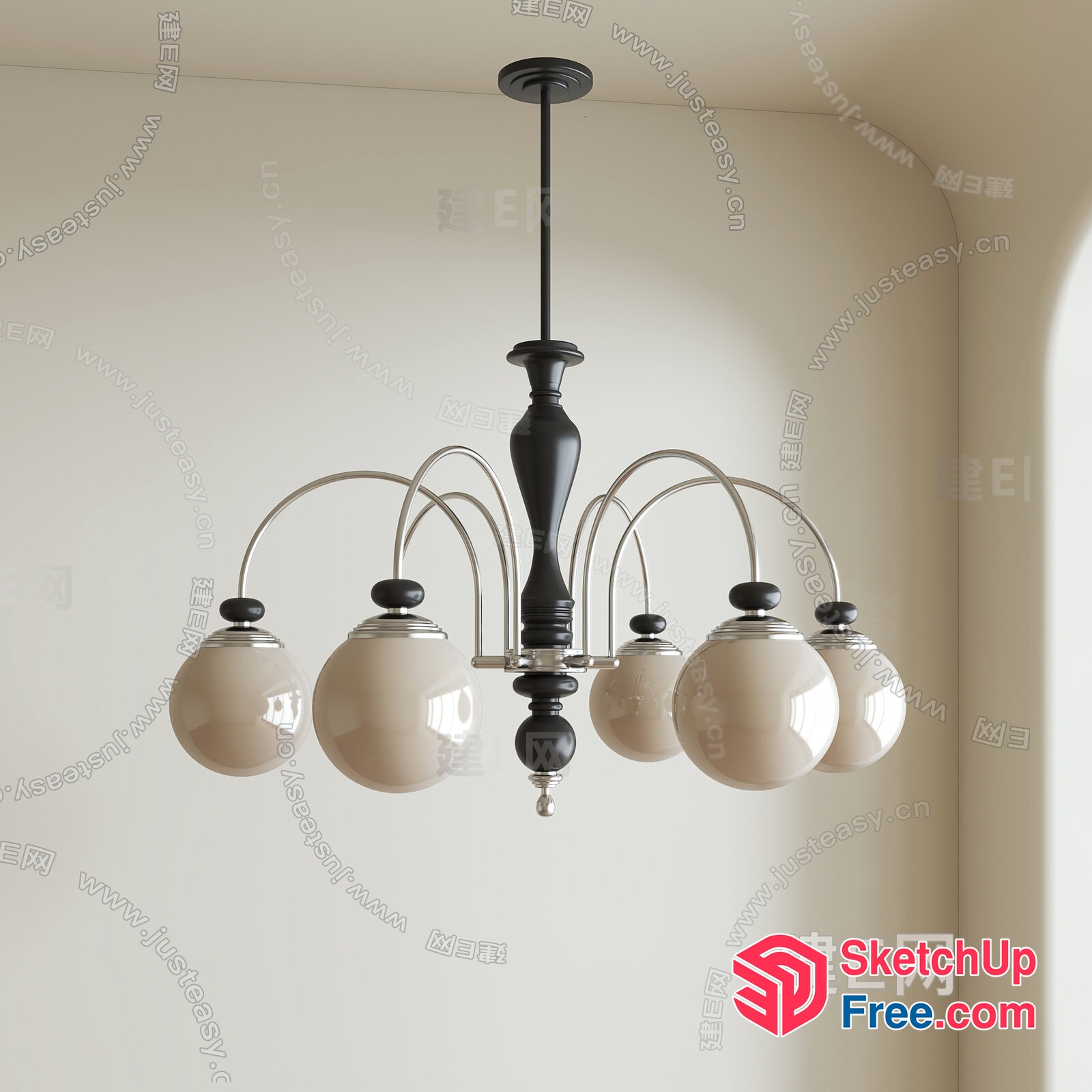 Elegant Hanging Light Fixture With Five Glass Bulbs 3D SketchUp File