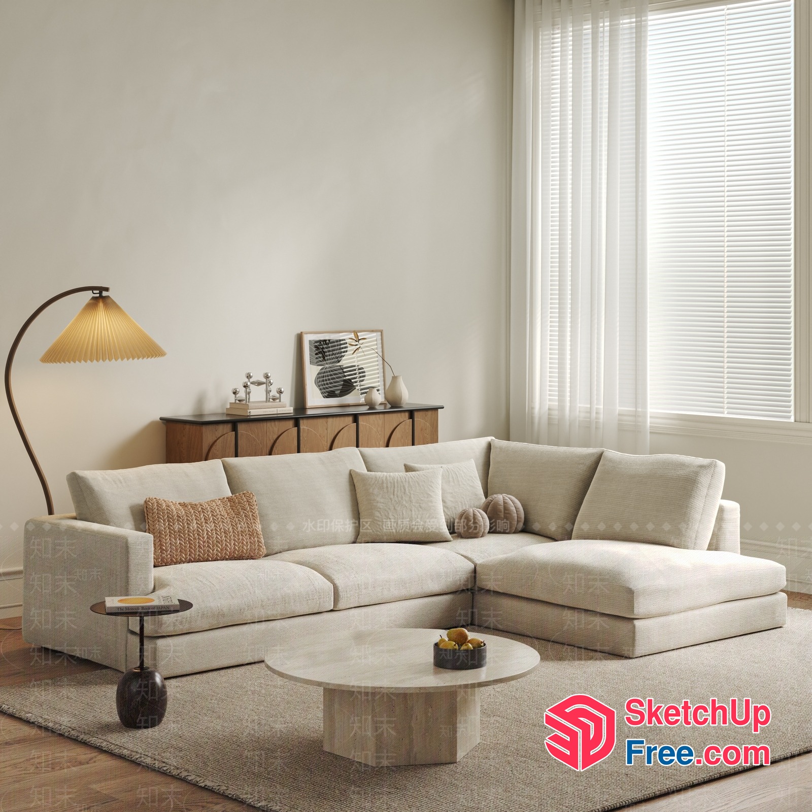 Minimalist Scandinavian Style Living Room With Creamy Sofa 3D SketchUp File