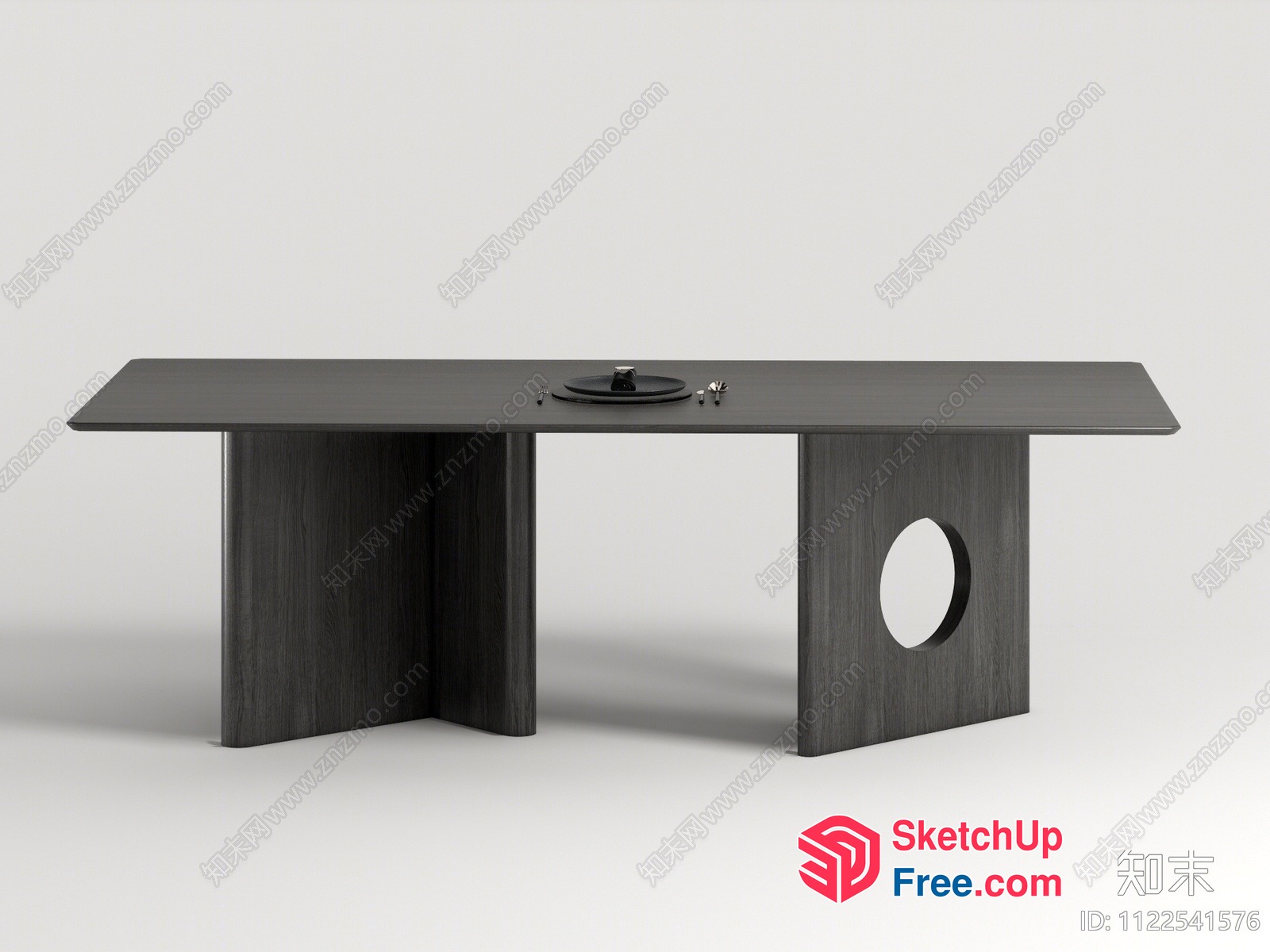 Rectangular Table With Circular Cutout And Black Decorations 3D SketchUp File