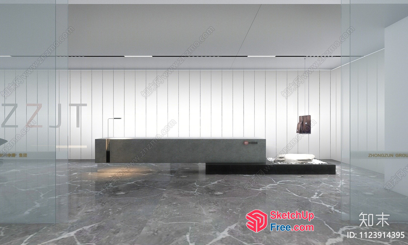 Modern Minimalist Interior With White Walls And Grey Marble Floor 3D SketchUp File