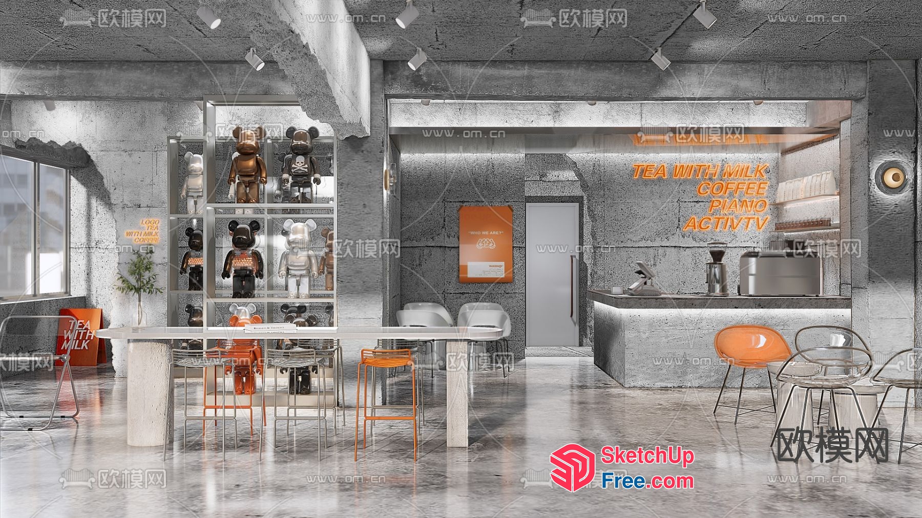 Modern Industrial Style Coffee Shop 3D SketchUp File