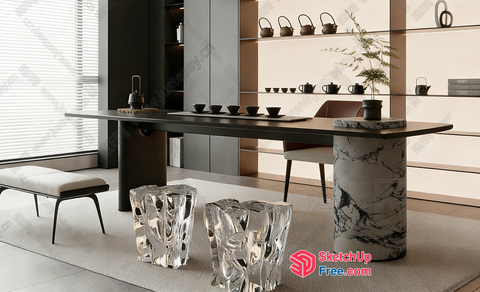 Modern Minimalist Dining Room With Sleek Marble And Black Table 3D SketchUp File