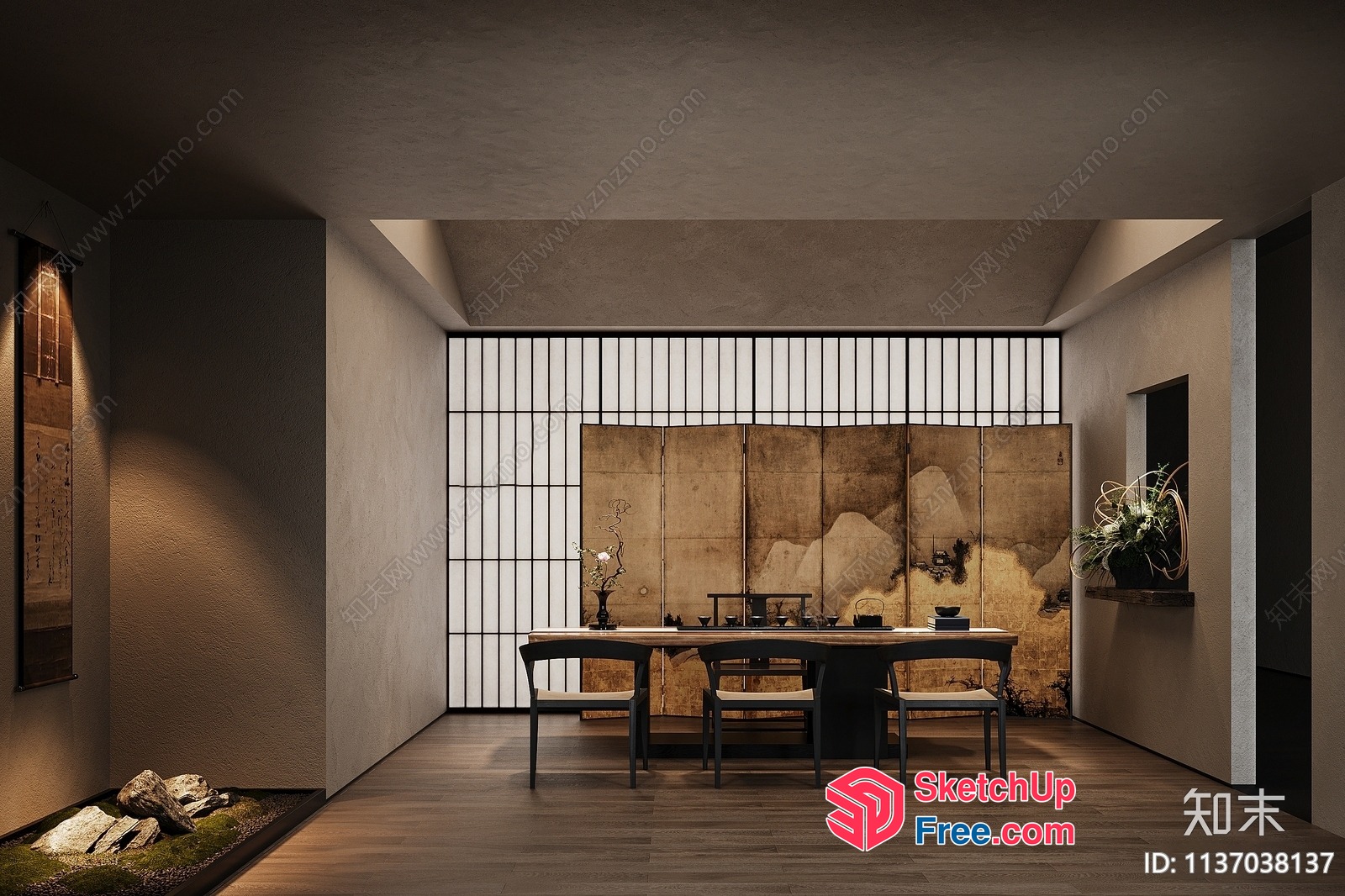 Elegant Japanese Dining Room With Minimalist Decor 3D SketchUp File