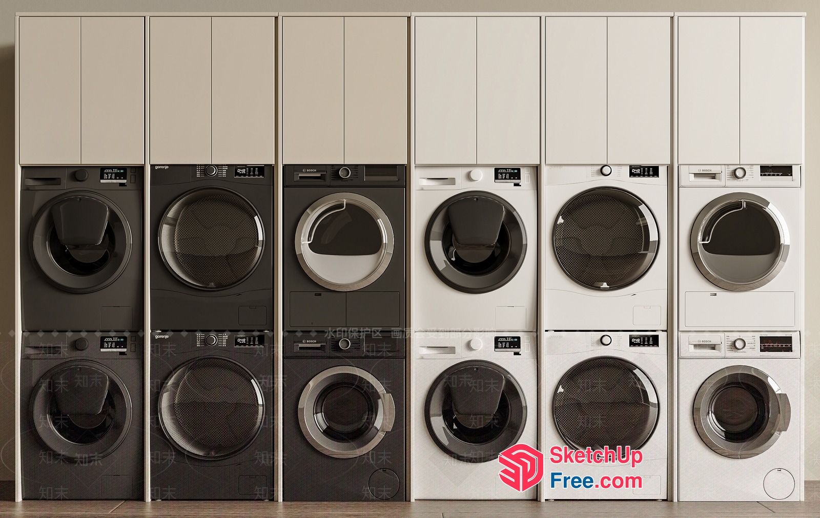 Modern Laundry Room With Stacked Washers And Dryers 3D SketchUp File