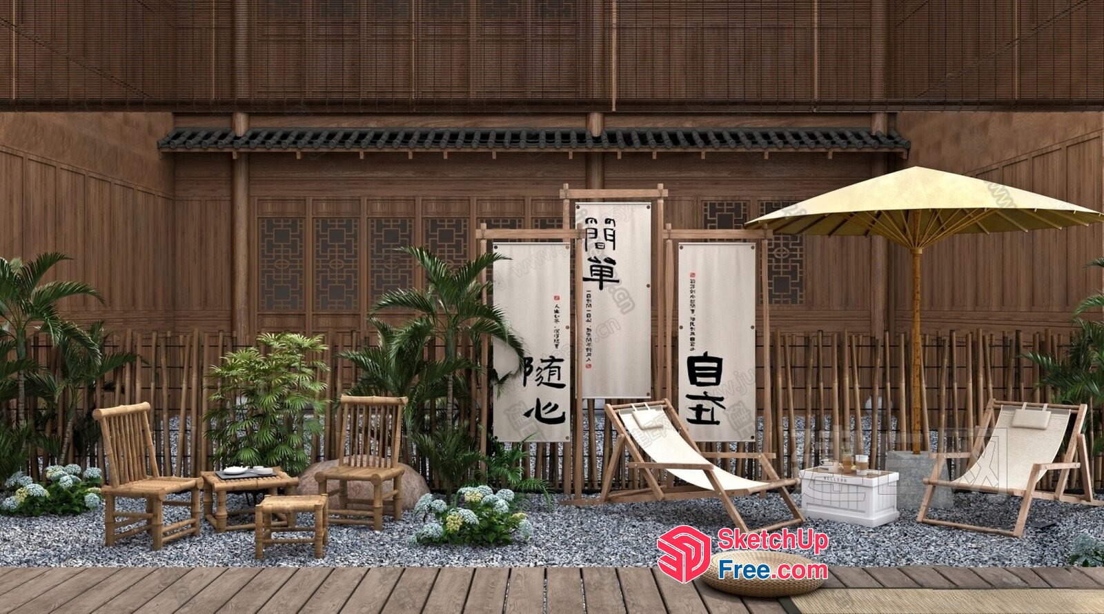 Traditional Chinese-Style Outdoor Seating Area 3D SketchUp File