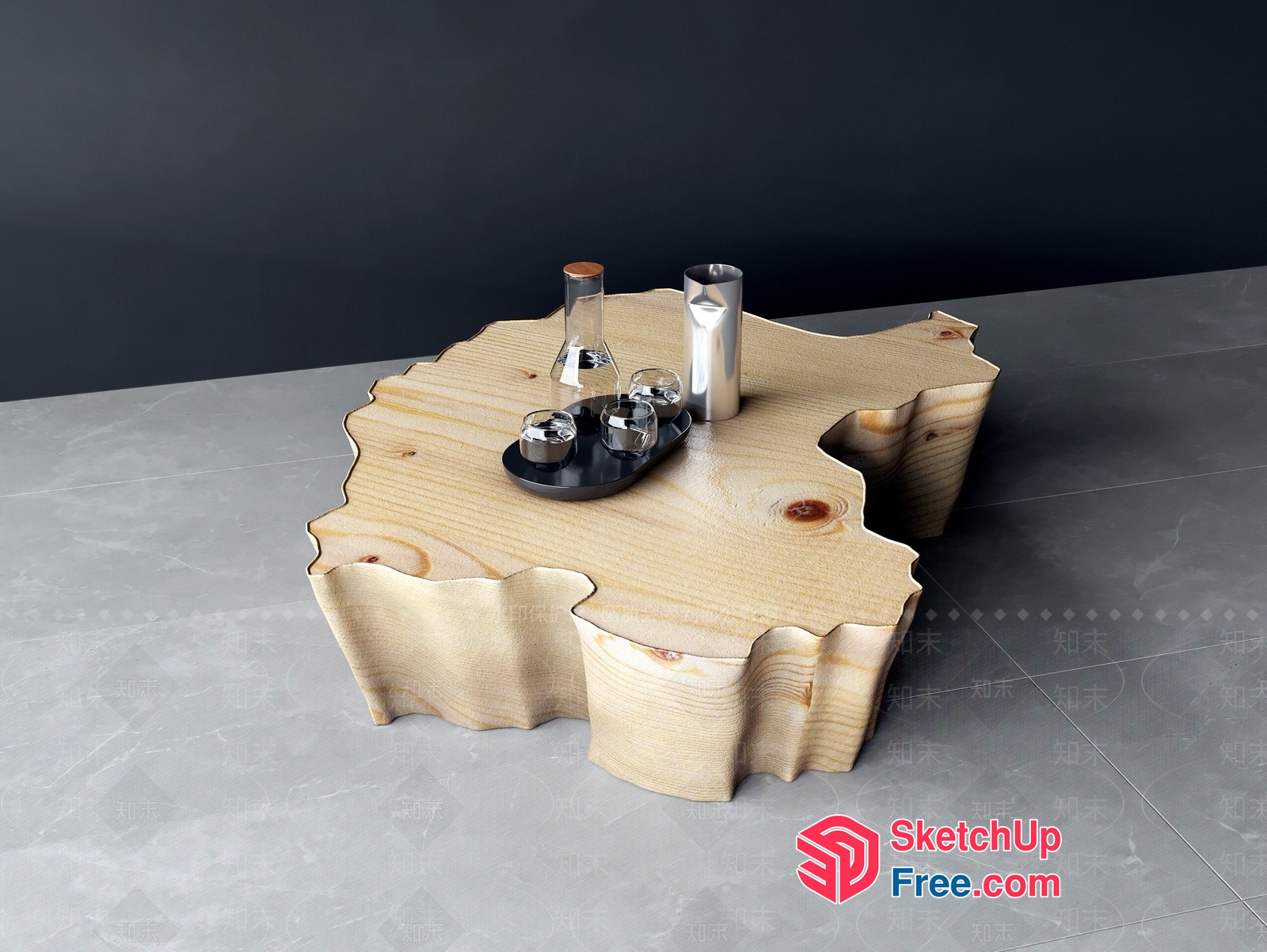 Unique Wood Coffee Table With A Distinctive Shape 3D SketchUp File