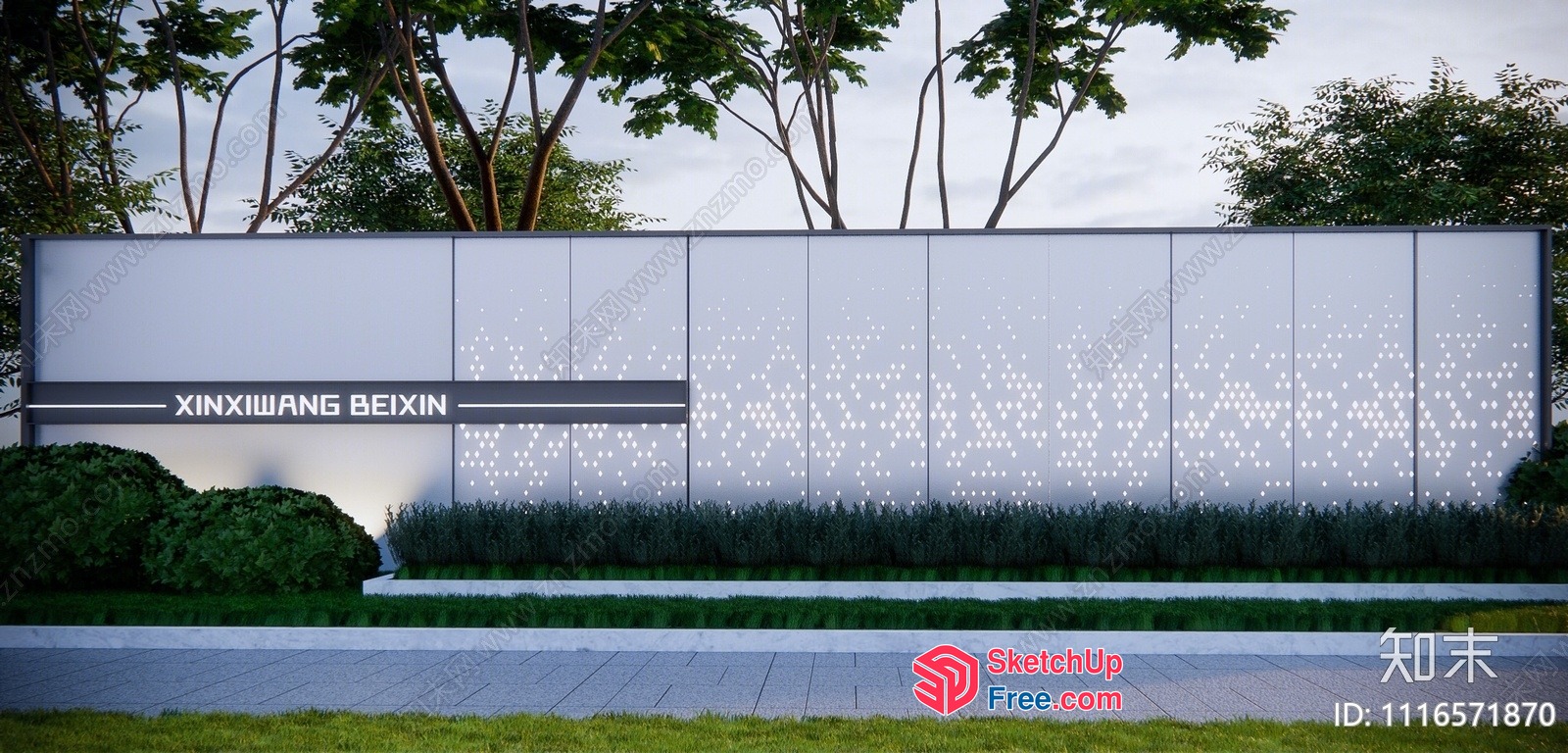 Modern Glass Curtain Wall With Decorative Lighting 3D SketchUp File