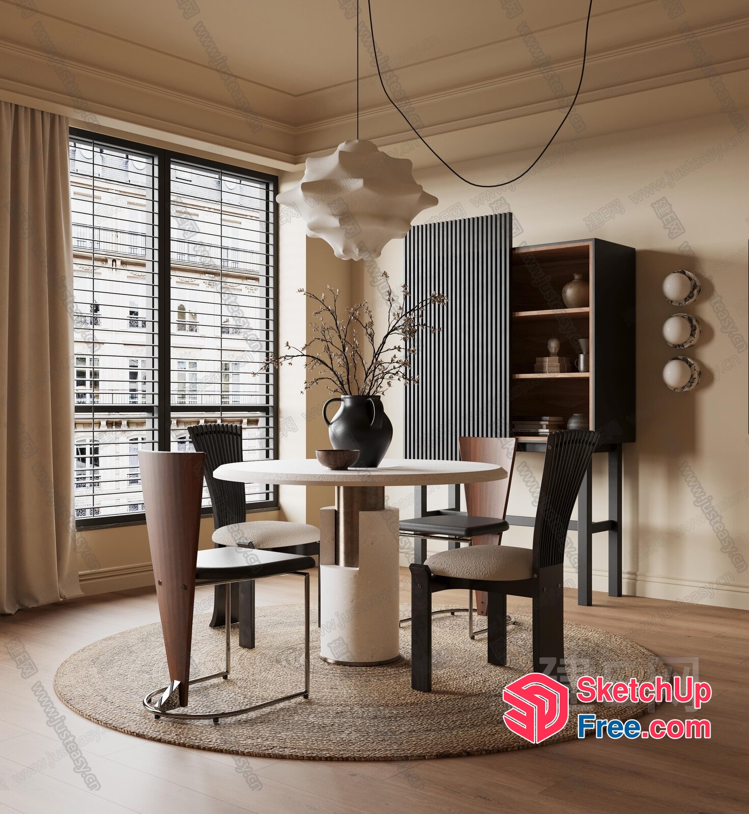 Modern Dining Room With Neutral Color Scheme And Natural Light 3D SketchUp File