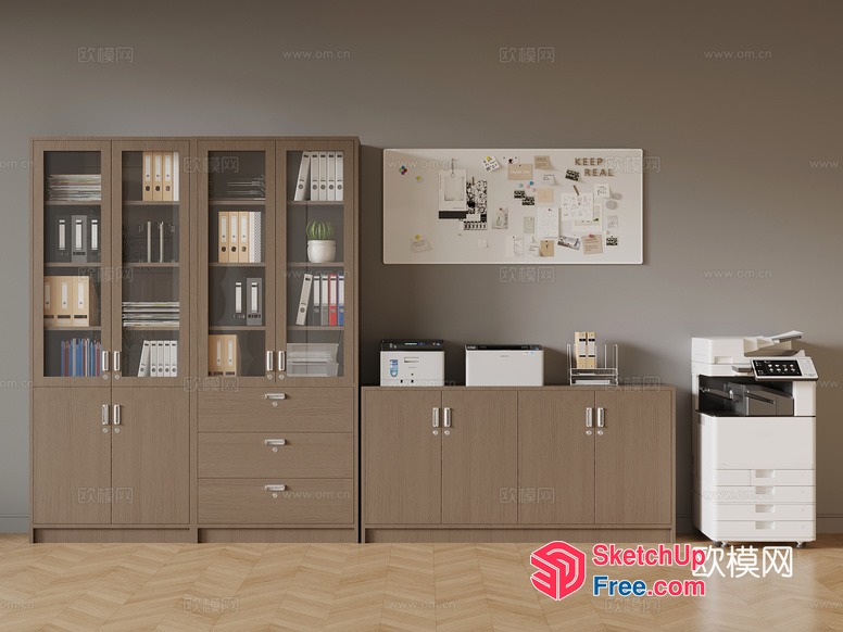 Modern Office Furniture With Storage And Printing Equipment 3D SketchUp File
