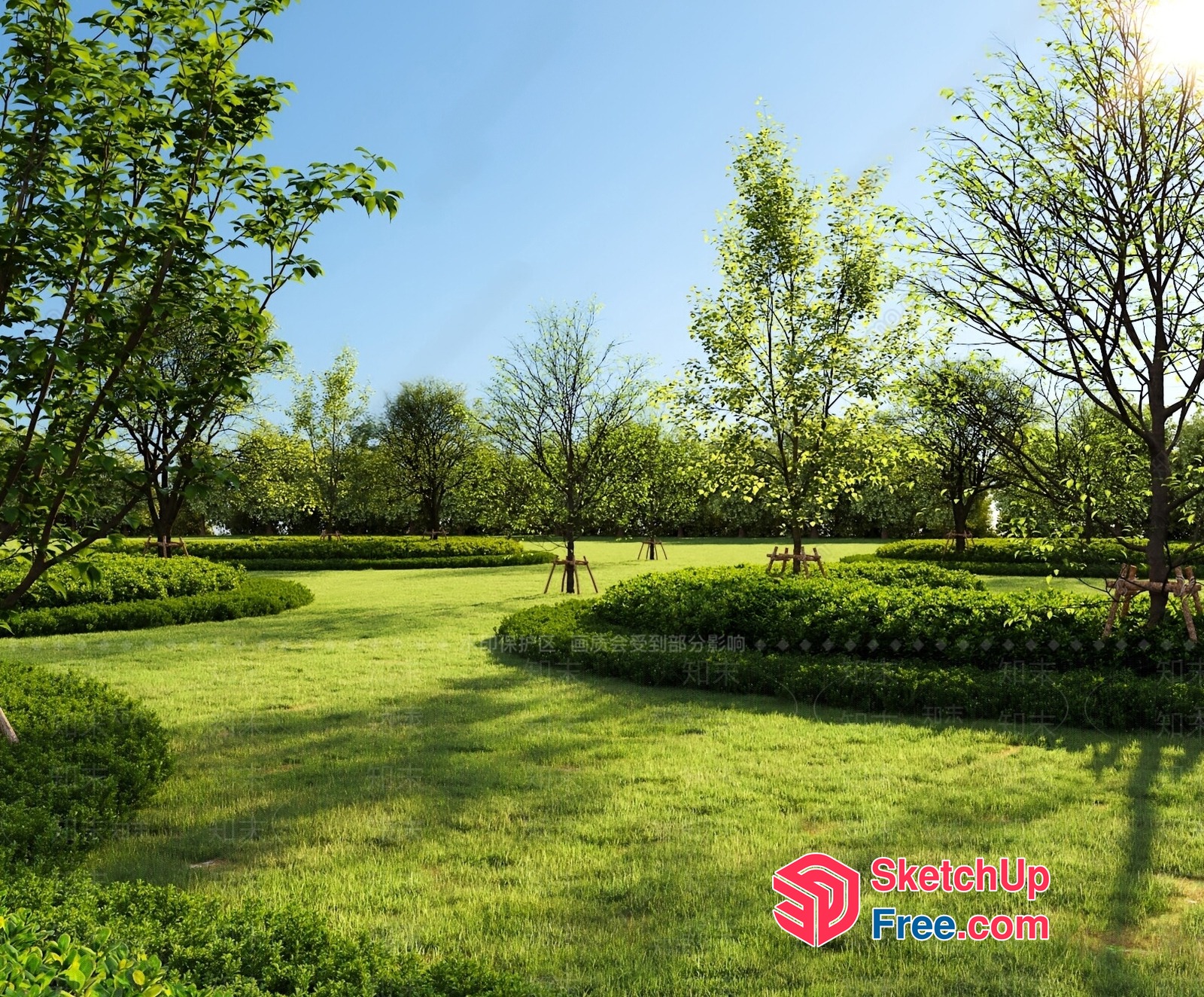Serene Park With Lush Greenery And Trees 3D SketchUp File
