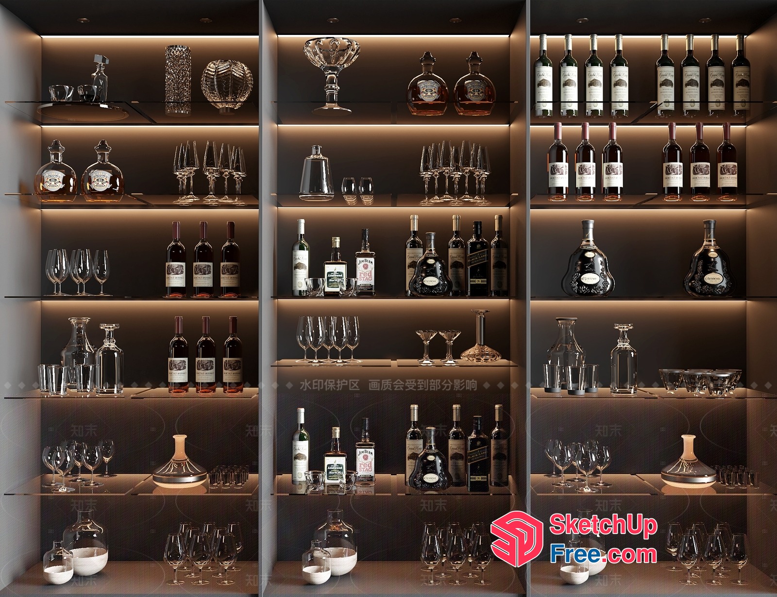 Elegant Bar Cabinet With Wine Glasses 3D SketchUp File