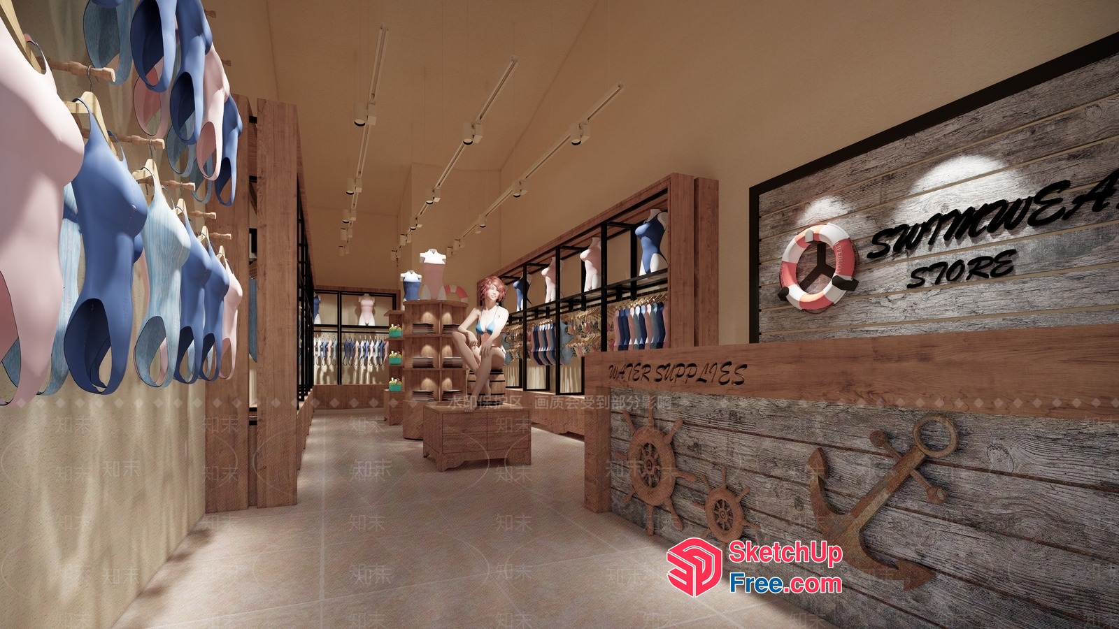 Swimwear Store With Water Supplies 3D SketchUp File