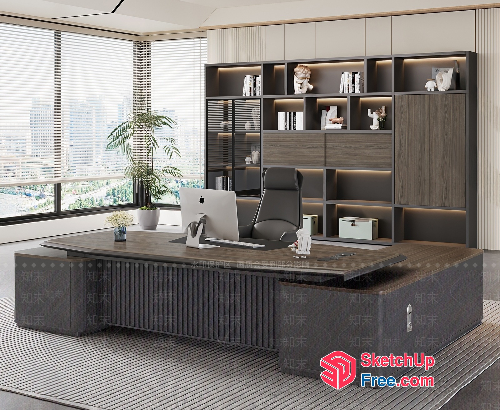 Elegant Modern Office Space With Panoramic City View 3D SketchUp File