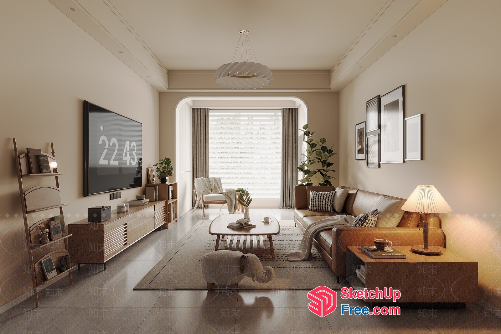 Elegant Modern Living Room With Creamy And Natural Tones 3D SketchUp File
