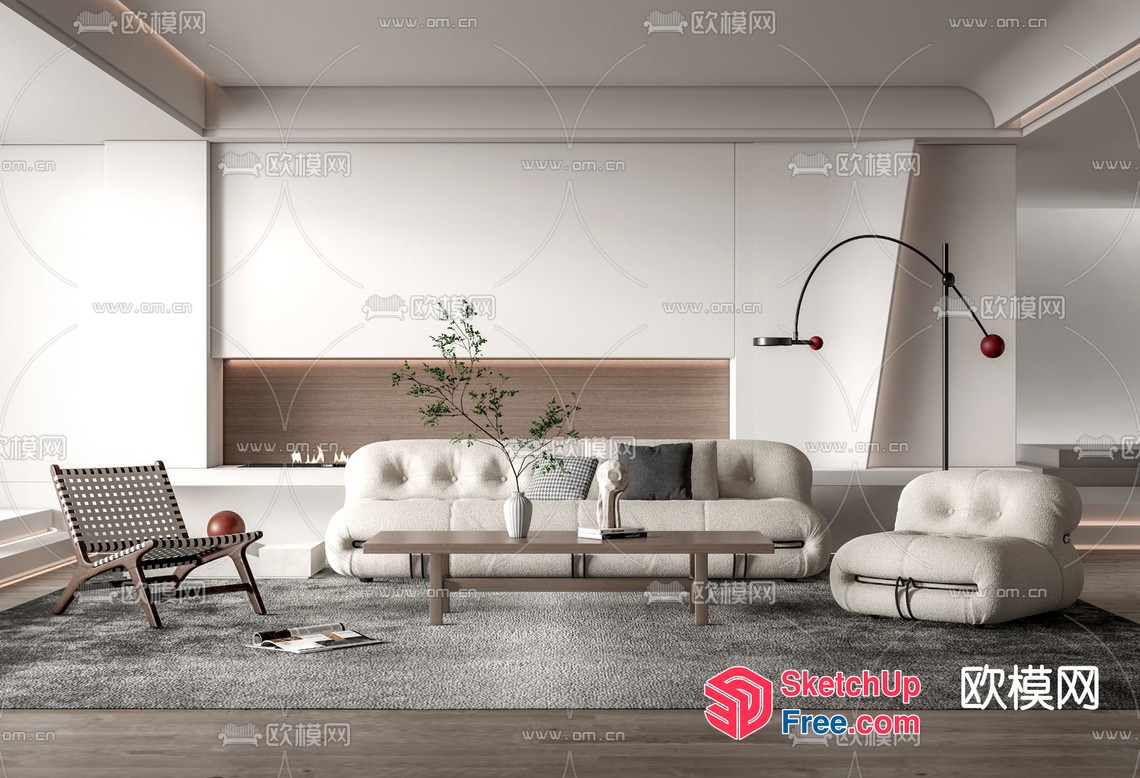 Modern Minimalist Living Room Decor 3D SketchUp File